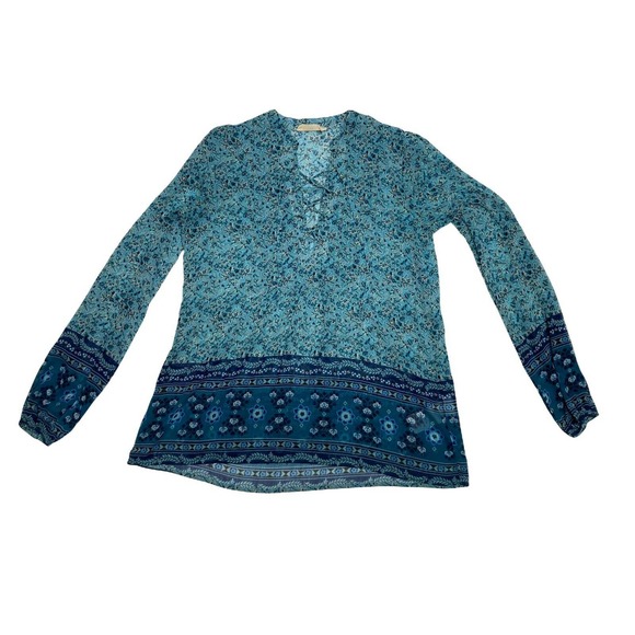 Hollister Tops - Hollister Sheer Blue Floral Long Sleeve Blouse XS